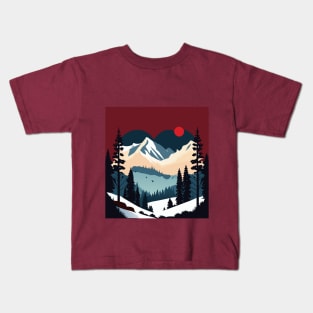 Winter Wonderland: Majestic Mountains and Snowy Trees Art Print Kids T-Shirt